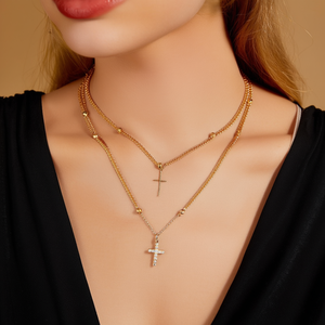 Collar Cruzado en Capas de Acero Inoxidable 316L con Baño de Oro PVD, Joyería de Moda para Mujer - Product Image 3
