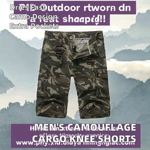 Shorts Cargo Camouflage Homme Chic et Formel à Taille Haute en Tissu Tricoté Respirant avec Fermeture Éclair - Product Image 2