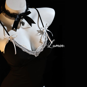Lingerie rouge sexy avec bretelles à nœud papillon, chemise de nuit en dentelle et tissu transparent, pyjama confortable - Product Image 3