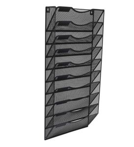 Mesh Metal 10 Pocket Hanging Wall File Organizer Wall Mount Paper <b>Folder</b> Holder Letter Rack Magazine Rack - Product Image 1