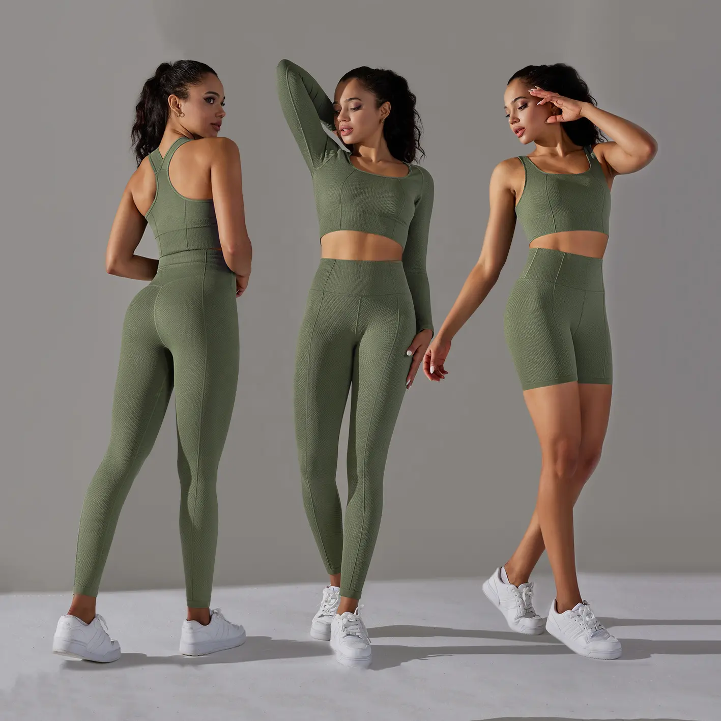 OEM Athletic Sportswear Gym Hohe Taille Ärmellose Crop Tops Fitness-Sets Langarm Active wear Frauen Nahtlose Yoga Leggings Set
