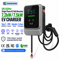 Chargeur rapide pour véhicule électrique domestique, type 2, RFID intelligent, réglable, 7,2 kW, 7,5 kW, monophasé, 60 Hz, à fixer au mur, Royaume-Uni