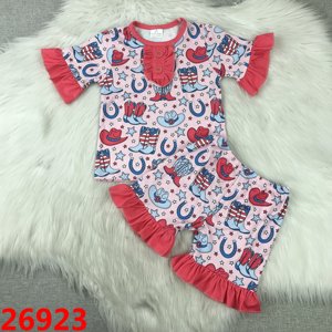 定制精品女婴洗礼礼服舒适四季通用蓝旗星星印花靴子帽子印花服装套装 - Product Image 1
