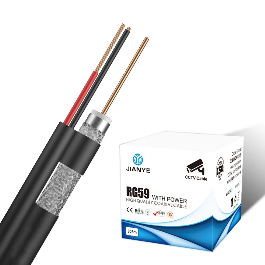 Cable coaxial RG59 con cable de alimentación de 2 núcleos Cable Siamés para cámara de seguridad CCTV