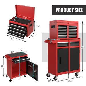 Armoire à outils roulante à 5 tiroirs avec étagère supérieure et roulettes pour <span class=keywords><strong>garage</strong></span> et atelier - Product Image 2