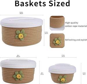 Panier de rangement portable en corde de coton écologique et moderne avec couvercle, organisateur tressé décoratif pour vêtements et livres, idéal pour le salon - Product Image 2