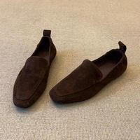 Mocassins en daim à bout carré pour femmes, chaussures plates confortables à enfiler, décontractées pour la marche quotidienne, semelle souple, ballerines pour dames