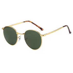 New Trend Metal Glass Lenses Uv400 Sunglasses Retro Round Manufacture Custom Sunglasses For Male