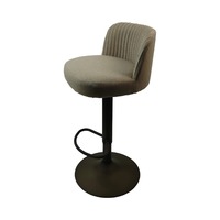 Tabouret de bar moderne en lin beige, pivotant et réglable, avec base ronde et repose-pieds, pour bar et cuisine, dossier plissé