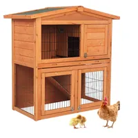 Cage à lapins en bois à double étage avec plateau coulissant, rampe et porte verrouillable pour petits animaux