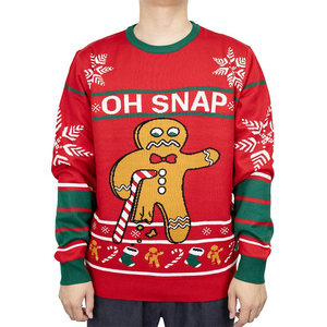 Ugly <strong>Men</strong> Knitted <strong>Jumper</strong> <strong>Cheap</strong> Price Funny Unisex <strong>Christmas</strong> Sweater Red Color with Customized Patches with Garlands - Product Image 5