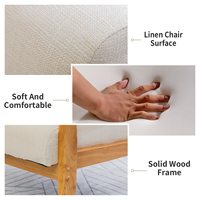 Fauteuil d'appoint respirant en lin blanc avec cadre en bois et revêtement en lin, siège unique, pour salon, coin lecture, mobilier de maison