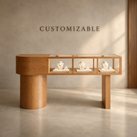 Vitrine de présentation de bijoux moderne en bois grainé avec comptoir en verre et éclairage LED, meuble de présentation de luxe pour la vente au détail