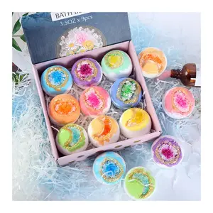 OEM penjualan khusus bom mandi fizza organik Natural Eucalyptus Shimmer Dead Sea Salt Geode Bath Bombs dengan kristal