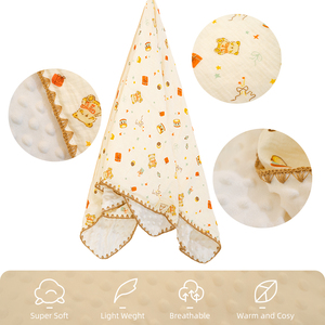 Couverture Bébé en Crêpe de Coton Double <span class=keywords><strong>Couche</strong></span> en Gros, Motif Dessin Animé, Apaisante, en Peluche Minky 3D à Pois, Durable, Multi-Tailles - Product Image 5