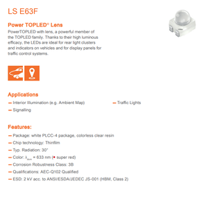Oferta Especial: LED OSRAM LS E63F-EAFB-1-1 de Alta Potencia, 5.9lm, 2.15V, Ra80, Regulable, Color Rojo Único, 633nm, para Semáforos - Product Image 2