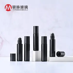 5ml 10ml wholesale Perfume black Glass Bottle essential oil roller bottles cosmetic packaging