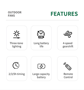Xách tay có thể sạc lại quạt ngoài trời tuổi thọ pin dài 4 tốc độ <span class=keywords><strong>gearshift</strong></span> ba giai điệu ánh sáng điều khiển từ xa cho sử dụng ngoài trời - Product Image 2