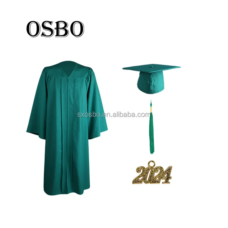 2024 Smaragd Großhandel Schuluniform Universität Junggesellen kleid akademisches Kleid Abschluss kleid und Mütze