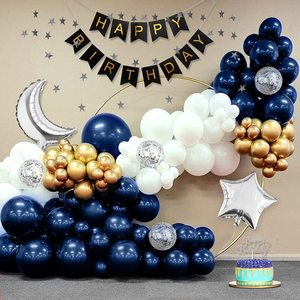 批发海军蓝白色哑光乳胶气球花环套装月亮星星铝箔气球带生日快乐横幅适合男孩 - Product Image 5