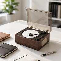 Lecteur CD Rétro Sans Fil pour Haut-Parleur, Lecteur de Disques Vinyles Rechargeable 5W avec Télécommande – Idéal Anniversaire