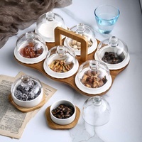 Plateau de service de luxe en bambou avec 6 bols et couvercle, décoration de la maison
