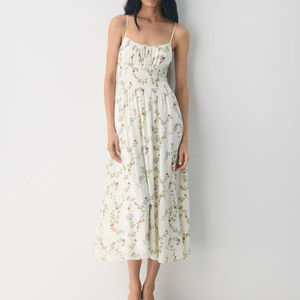 Robe longue décontractée pour femme à bretelles spaghetti, imprimé floral estival, blanche, pour les voyages - Product Image 3