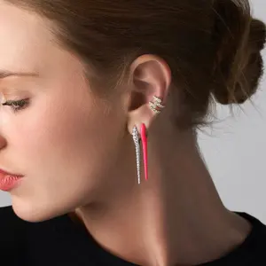 Fashion cz colors drops of glaze medium length pendant charm dangle earring