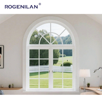 Ventana de Aluminio Negro Arqueada Rogenilan, Ventana Francesa con Rejilla Metálica Curva, Doble Vidrio, Ventanas Abatibles para Casa