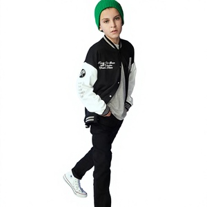 Veste universitaire unisexe noire et blanche avec logo brodé sur la manche gauche, coupe classique, col rabattu, vêtement décontracté pour l'automne - Product Image 6