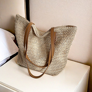 Borsa da Spiaggia Estiva Casual Stile Francese, Grande Capacità, Borsa a Tracolla Intrecciata in Poliestere Riutilizzabile per Donne - Product Image 3