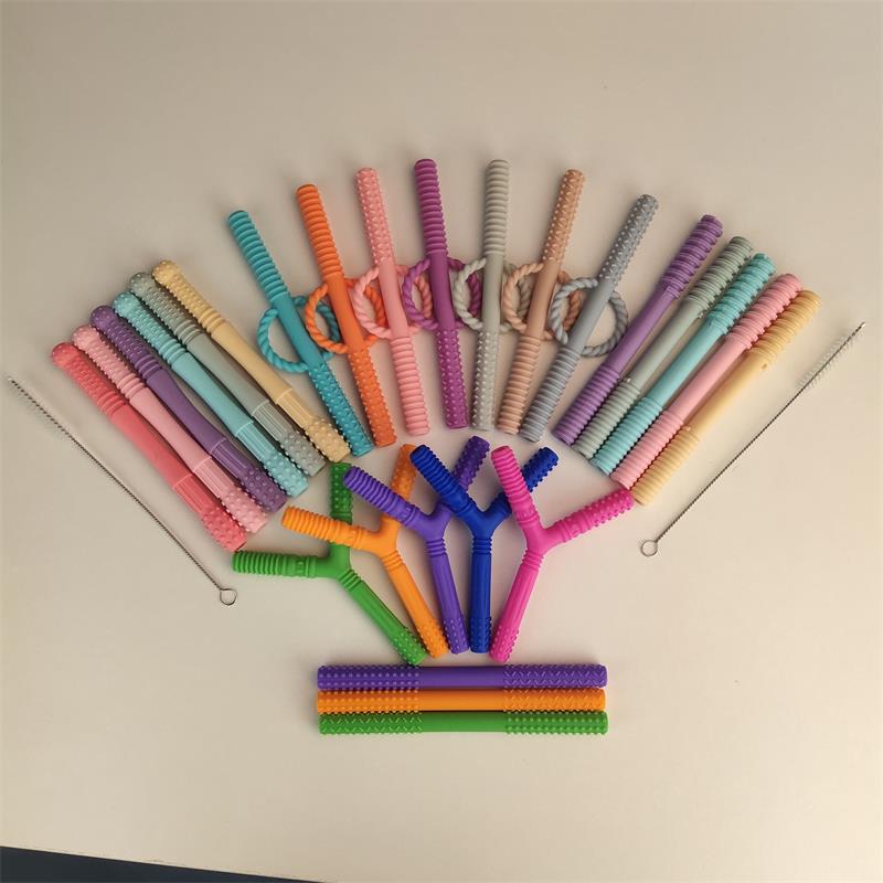 Baby Teething Tubes Baby Silicone Teether Chew Teething Hollow Baby Sensory Toy Chewy Tubes