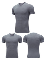 USA Warehouse 3-pack compressieshirts voor heren, zwart wit grijs, korte mouwen, sportonderkleding, sport-T-shirts, workout tops