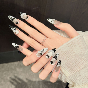 <span class=keywords><strong>Uñas</strong></span> Postizas Hechas a Mano <span class=keywords><strong>con</strong></span> Diseño de Ojo de Gato Negro y <span class=keywords><strong>Dorado</strong></span>, Conejo y Delfín, Acrílicas Reutilizables, Venta al Por Mayor de Fábrica OEM ODM, Personalizadas - Product Image 3