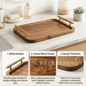 Solid wood rectangular <b>tray</b> with handles, suitable for home use, teacups, and meals. Simple wooden <b>tea</b> <b>tray</b> for hotels and - Product Image 3