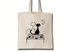 Bolsa de Mano de Algodón Reciclable para Mujer con Adorable Estampado de 2 Gatos en el Techo para Ir de Compras - Product Image 2