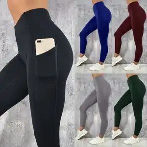 mujer apretado pantalones de yoga Suppliers-Mallas deportivas con bolsillo para mujer, Leggings de entrenamiento, para gimnasio, Yoga