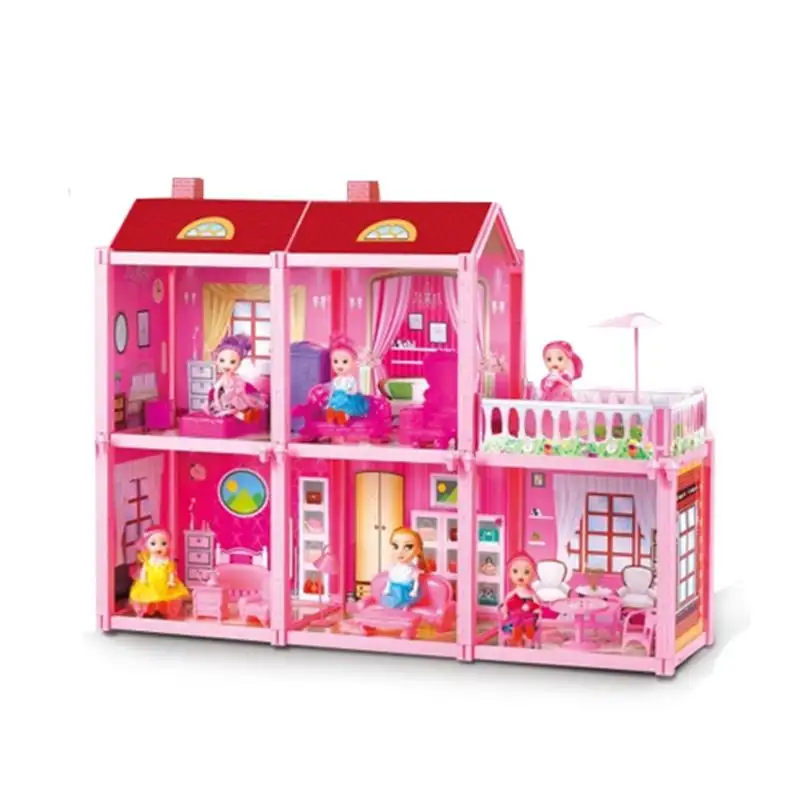 2 pisos família diy vila casa brinquedos, plástico mini meninas, bonecas, casas, brinquedos, móveis, miniatura, casa, bonecas, brinquedos