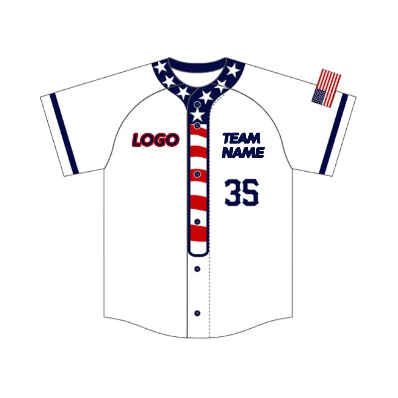 Großhandel Sublimation und Stickerei Kurzarm kundenspezifisch Nationalmannschaft Name einfarbiges Baseballtrikot