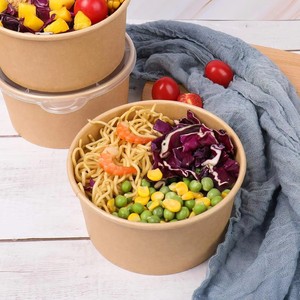 Bol en papier kraft biodégradable de qualité alimentaire avec logo personnalisé pour soupe, salade, collation, pain, hamburger avec couvercle - Product Image 5