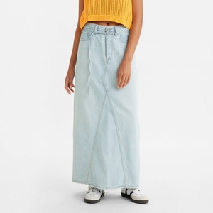 กระโปรงยีนส์แม็กซี่สั่งทำขายส่ง ผ้าฝ้าย 100% สีฟ้าอ่อนสไตล์วินเทจ ยีนส์ฟอก กระโปรงยีนส์ยาวลำลองสำหรับผู้หญิง - Product Image 2