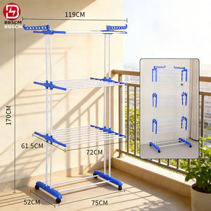 Séchoir à linge pliable télescopique sur pied à double poteau 4 niveaux en métal avec roulettes - Product Image 3