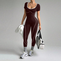 Combinaison de yoga une pièce pour femme avec logo personnalisé, blocs de couleur, effet ventre plat et rehaussement des fesses, tenue de sport pour gym, course et danse