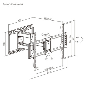 <span class=keywords><strong>Support</strong></span> mural TV robuste LUMI OEM ODM à mouvement complet, inclinable et <span class=keywords><strong>articulé</strong></span>, pour téléviseurs de 37 à 90 pouces maximum. <span class=keywords><strong>VESA</strong></span> 600x400 75kg - Product Image 6