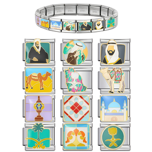 Nuovi Charm Italiani alla Moda con Camel, Aquila e Cactus in Stile Re Abdel <span class=keywords><strong>Aziz</strong></span>, Compatibili con Bracciali in Acciaio Inox da 9mm, per Creazione Gioielli Fai-da-Te e Regali - Product Image 1