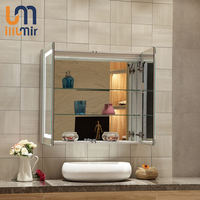 Kabinet Obat Mewah Aluminium Kamar Mandi Pintar, Kabinet Cermin Kamar Mandi LED Pasang Di Dinding Permukaan Kabinet Obat Mewah 24-32 Inci