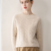 Suéter de Cuello Redondo 100% Cachemira para Mujer, Grueso, de Invierno, Tejido de Cachemira, Capa Base, Jersey, Color y Talla Personalizados OEM