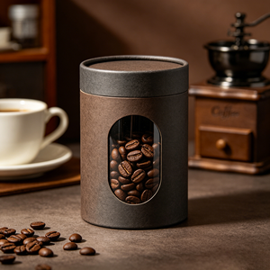Custom Printing Kraft Paper Cardboard Tea Cans <b>Container</b> Packaging Cylinder Box 250gr Coffee Beans Paper Tube with clear window - Product Image 2