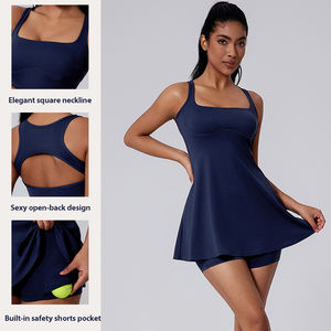 Vestido Deportivo de Yoga con Cuello Cuadrado para Mujer, Sensación Desnuda, Espalda Descubierta con Pantalones Cortos Interiores, para Entrenamiento, Fitness, Golf - Product Image 4