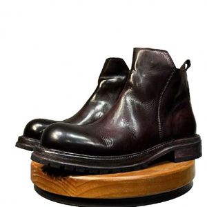 Bottes Chelsea d'hiver en cuir Marpich, décontractées, mi-mollet, construction Goodyear Welt, semelle épaisse antidérapante, fermeture à enfiler - Product Image 5